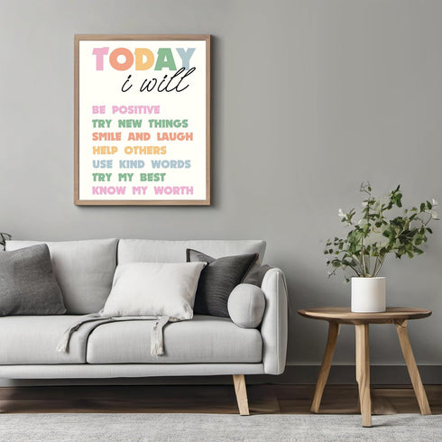 Posterizer 1 pcs-Growth Mindset Positive daily reminders-today I will-Teachers & Classrooms-Motivational & Inspirational Art-Gift for Daughter, So...
